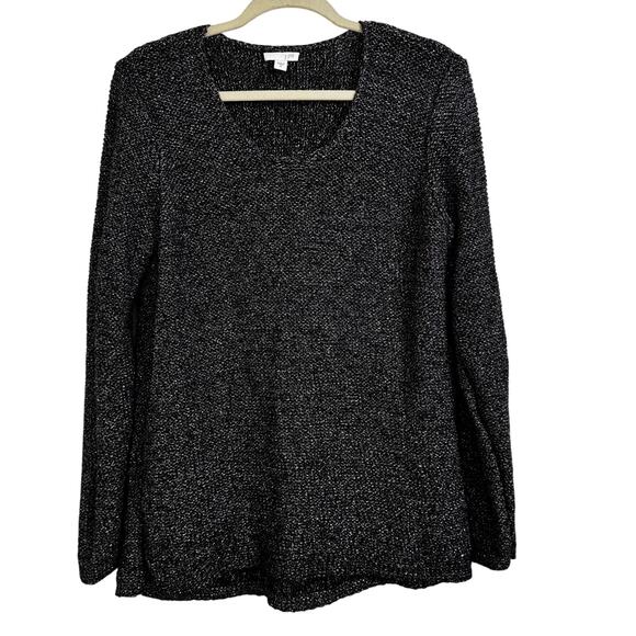 J. Jill Heavy Knit Black Metallic Long Sleeve Sweater Size Medium Cotton Blend - Picture 1 of 7